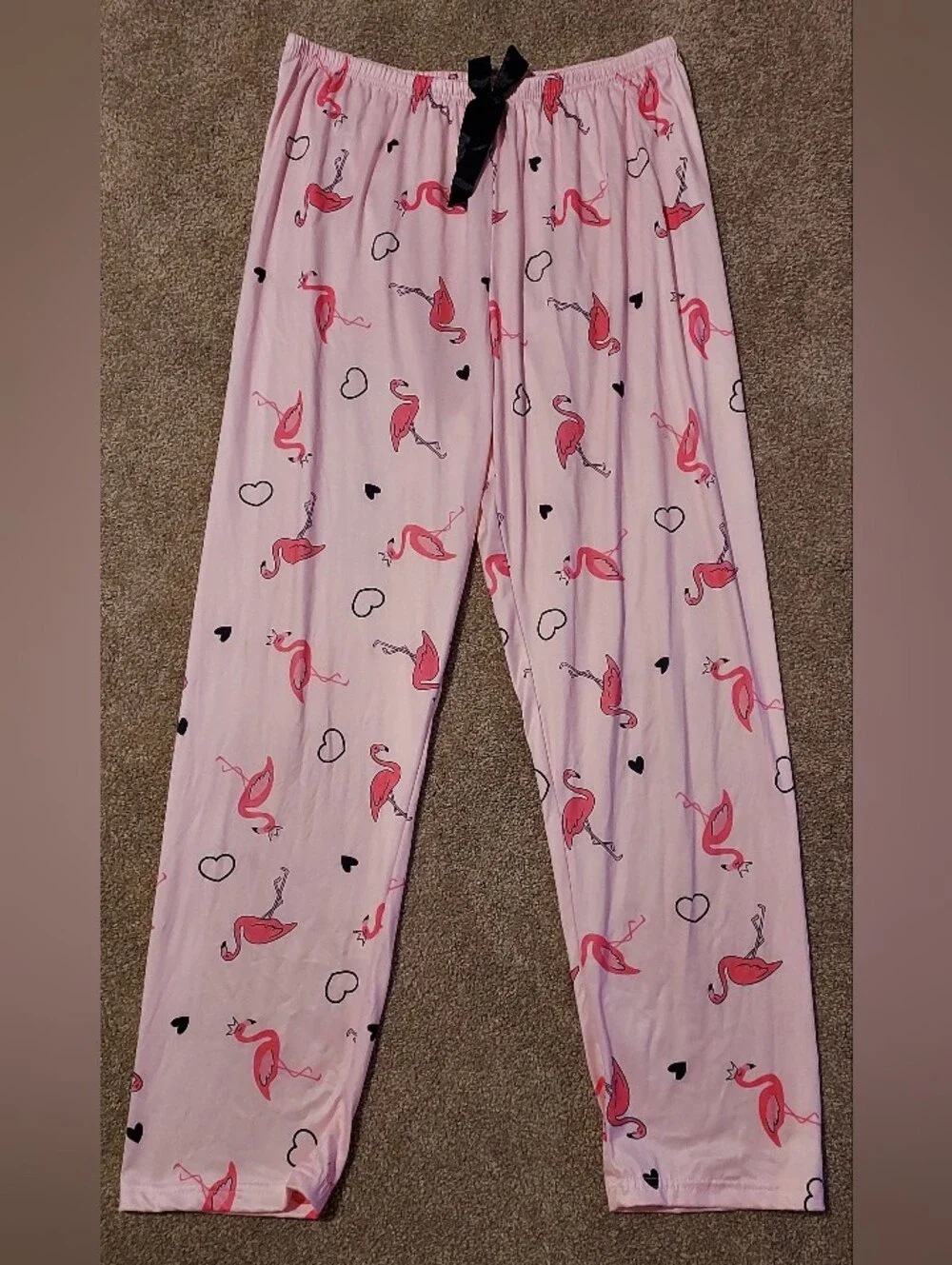 Pink Flamingo Pajama Lounge Pants Silky Soft Size 4 Elastic Waist Hearts